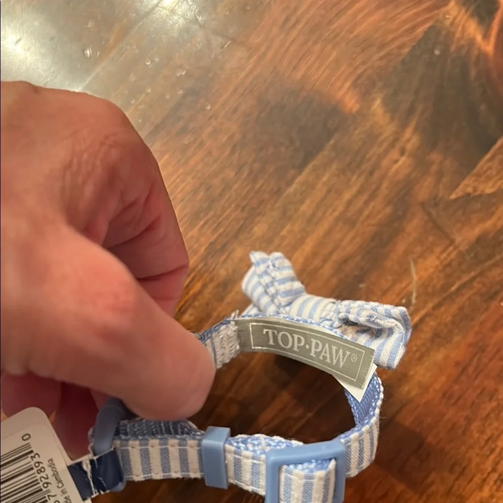 New Top Paw Blue and White Striped Bow Collar XX-Small